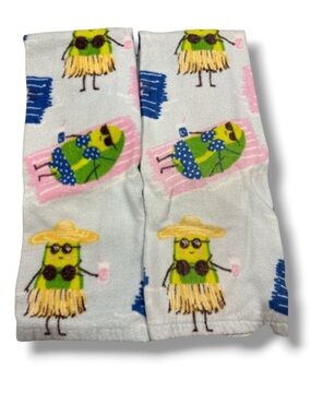 Summer Vibes Tropical Avocados Kitchen Hand Towels Set Luau Beach Avocado